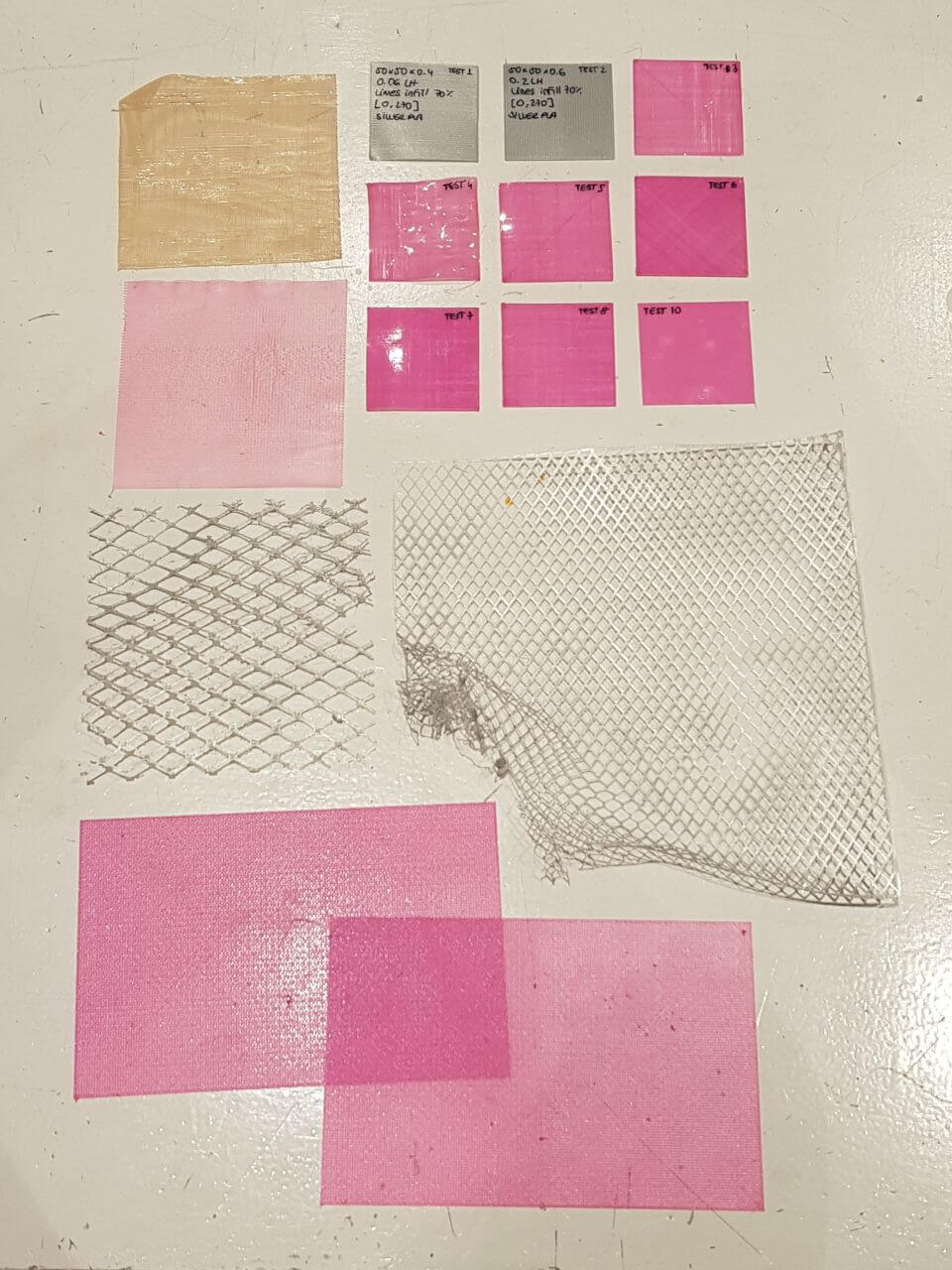 3D printed fabric samples