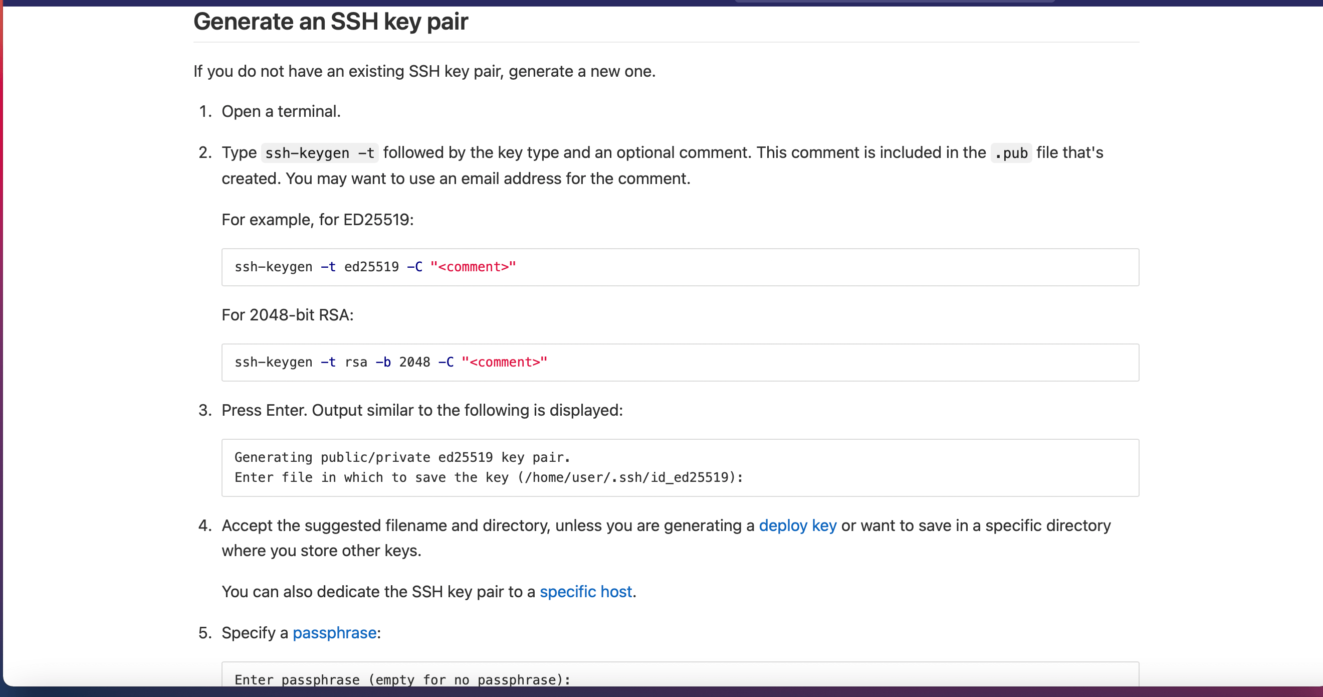 steps to generate ssh key
