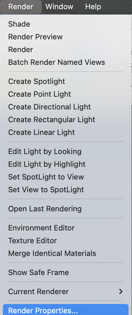 Render Properties for changing the sizes, the resolutions, colors… of the different render. 