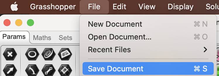 In Grasshopper save your document. 