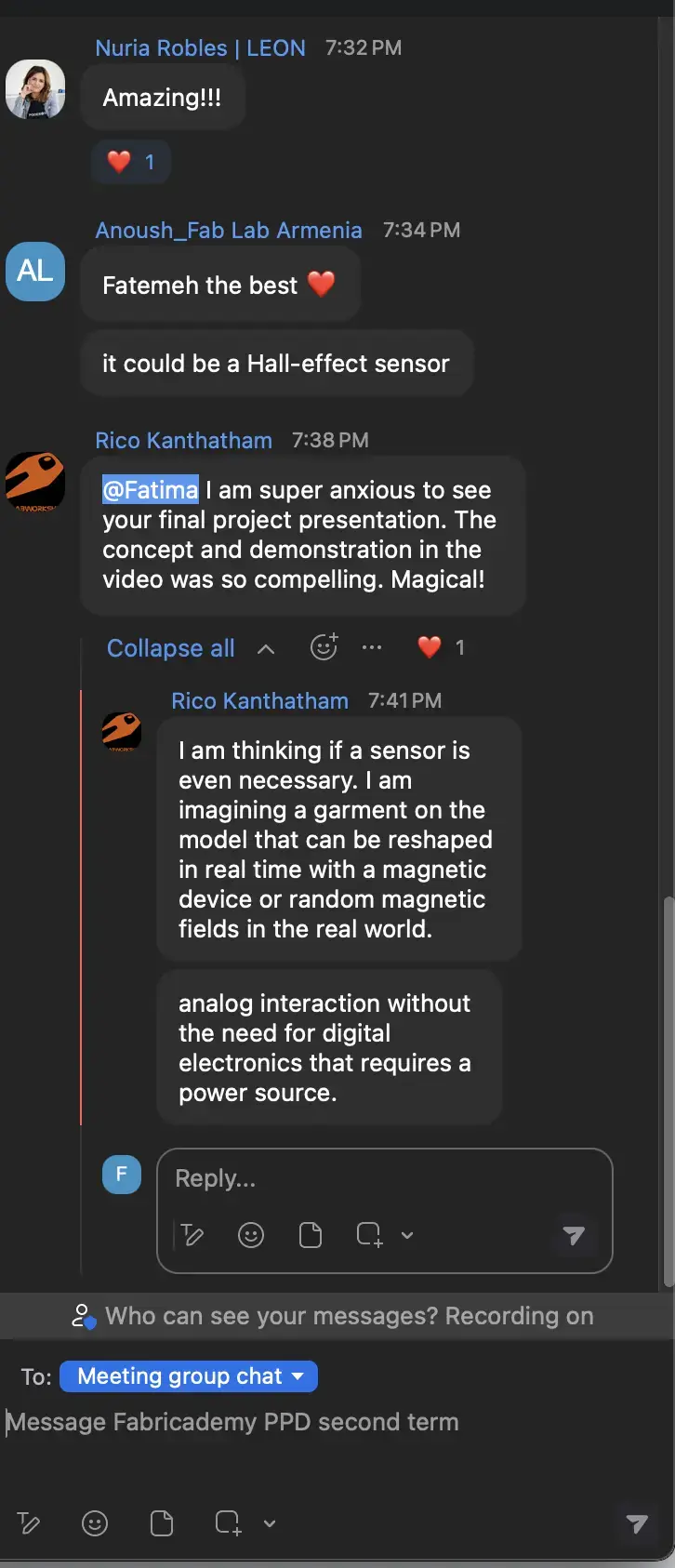 Feedback in Zoom chat messages