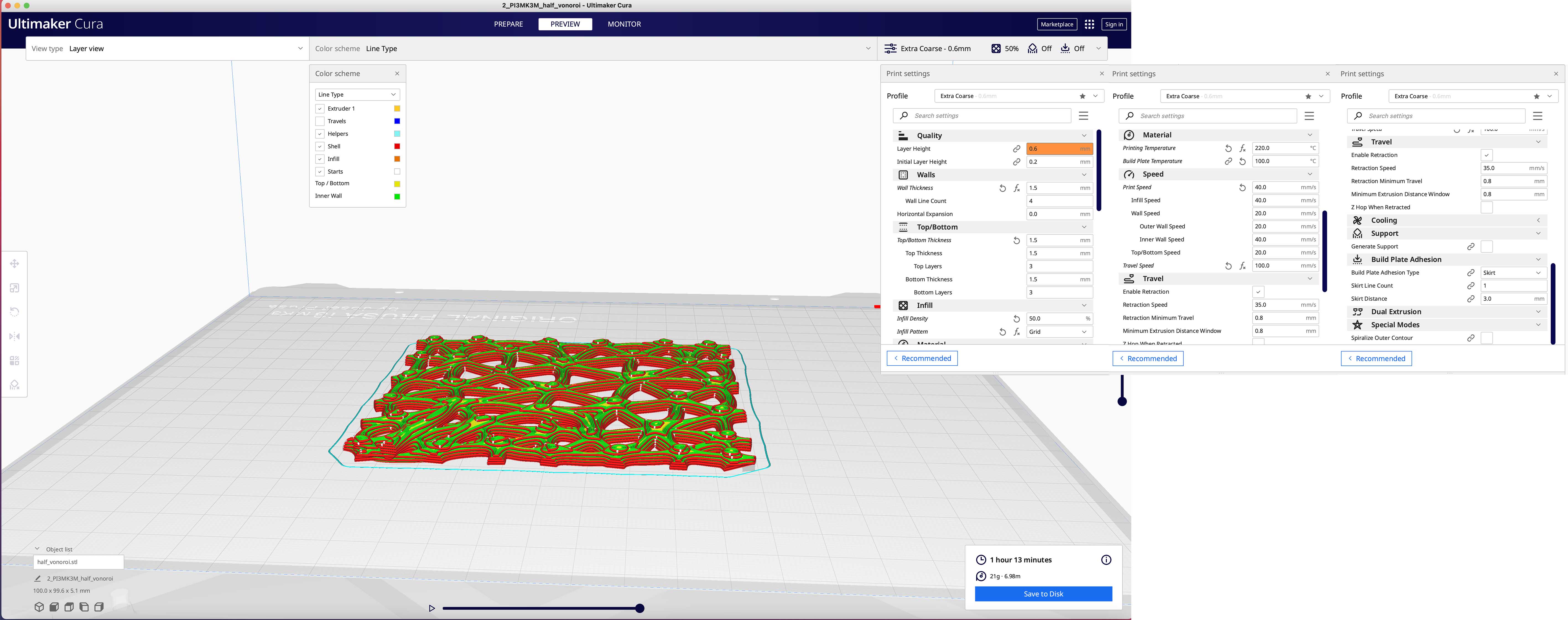 CURA settings for voronoi 3D