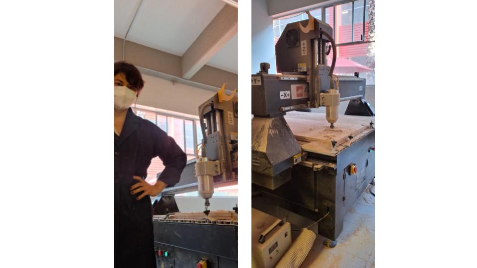 CNC router during the milling process of the wooden mold