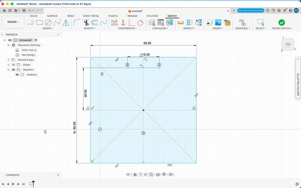 Fusion screenshot: First square