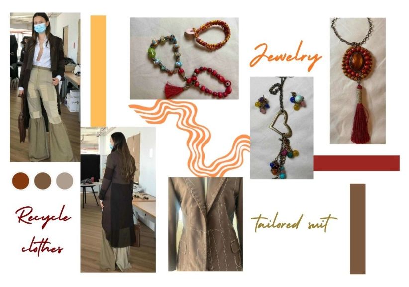 Pictures of other projects like, handmade jewerly, recycle garments, and an example of a traditional old school tailored suit