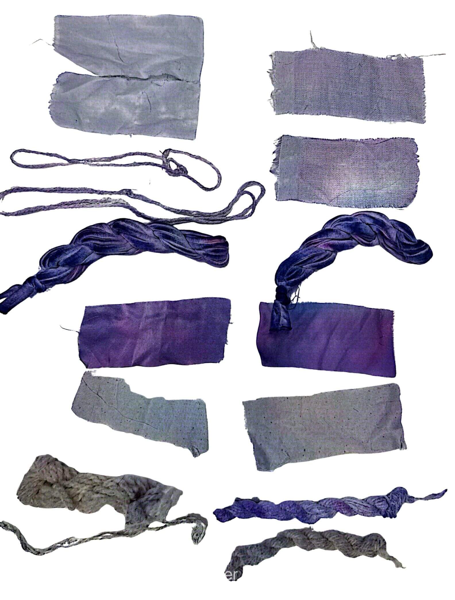 scanned sample sheet of my natural dying experiments on multiple fibres