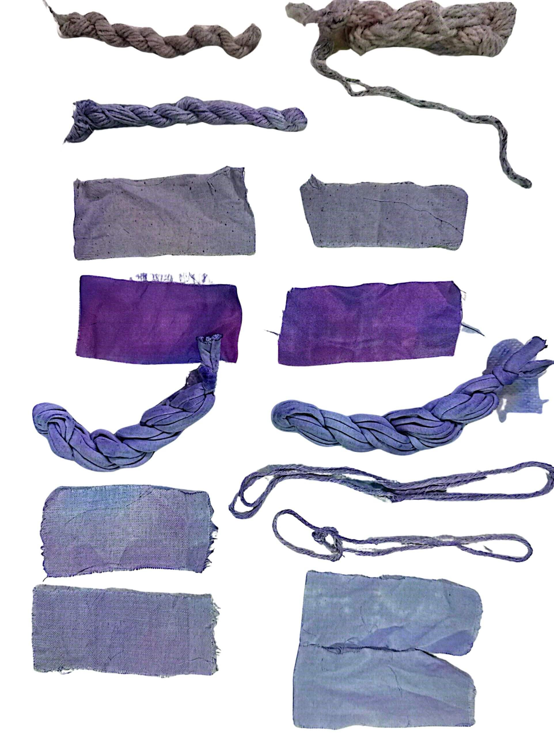 scanned sample sheet of my natural dying experiments on multiple fibres