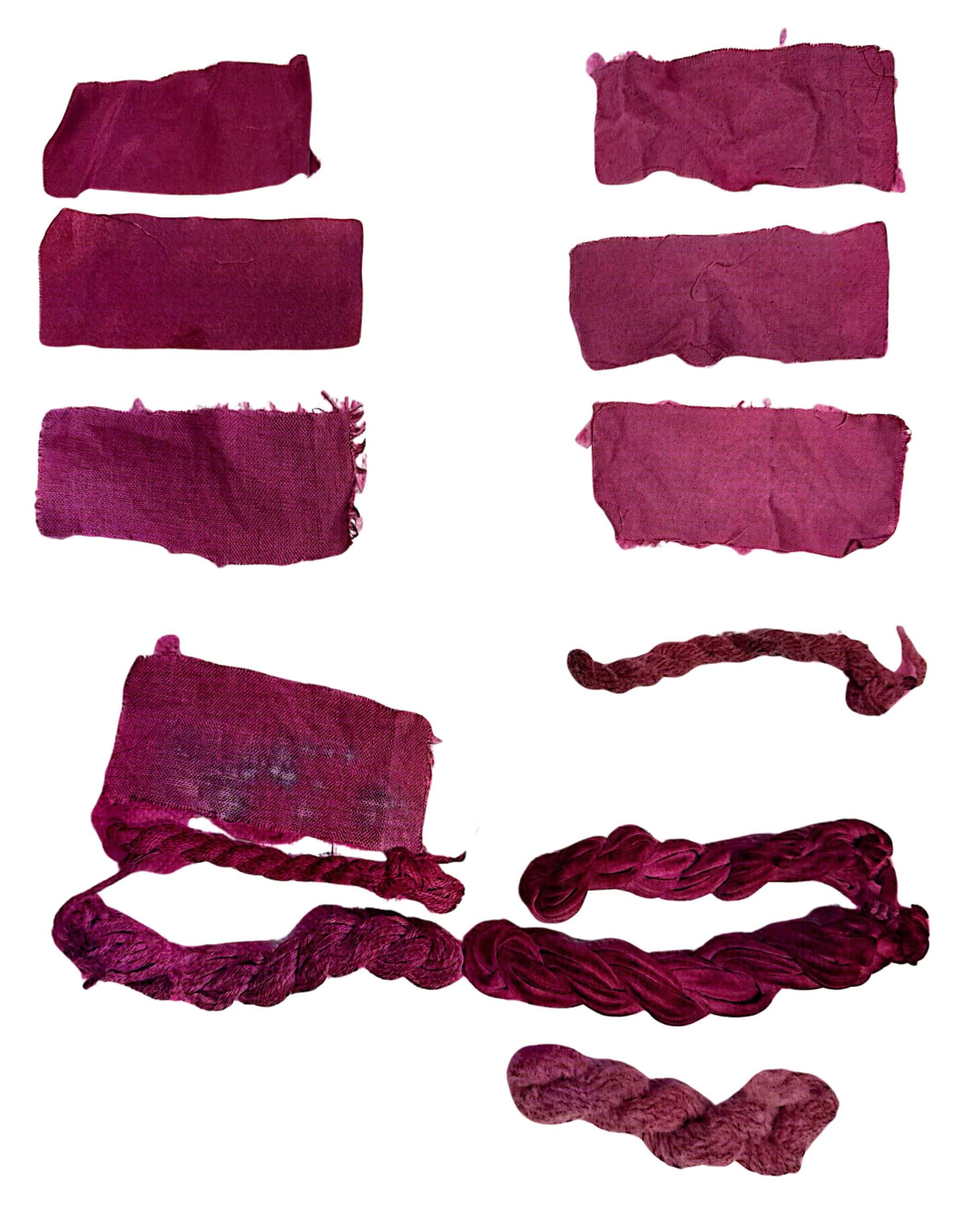 scanned sample sheet of my natural dying experiments on multiple fibres