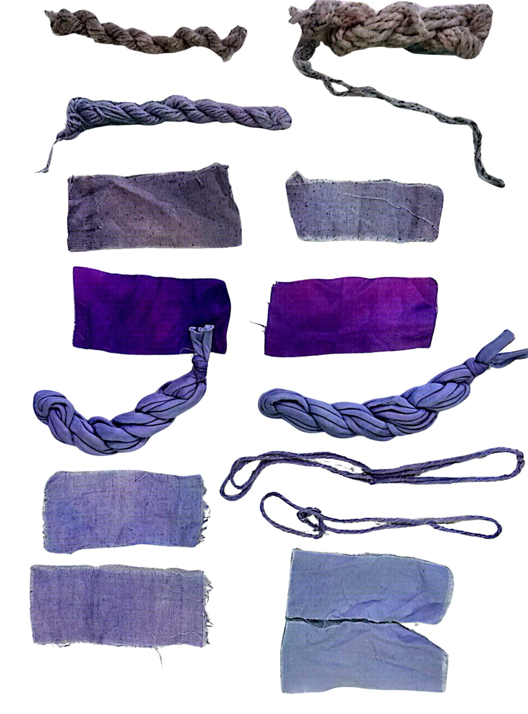 scanned sample sheet of my natural dying experiments on multiple fibres