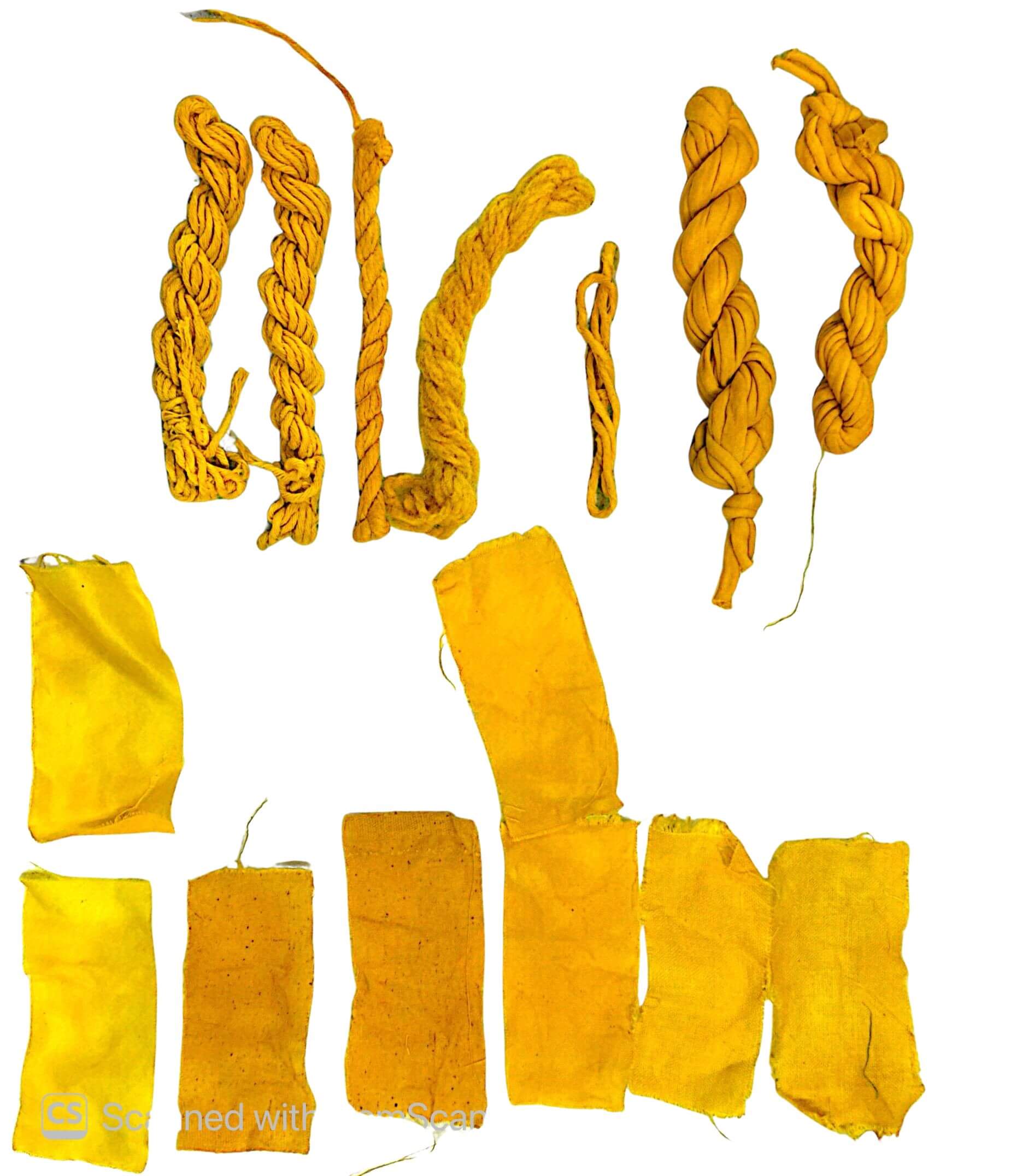 scanned sample sheet of my natural dying experiments on multiple fibres