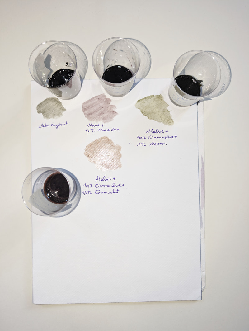 Painting samples to test the colour of the paints