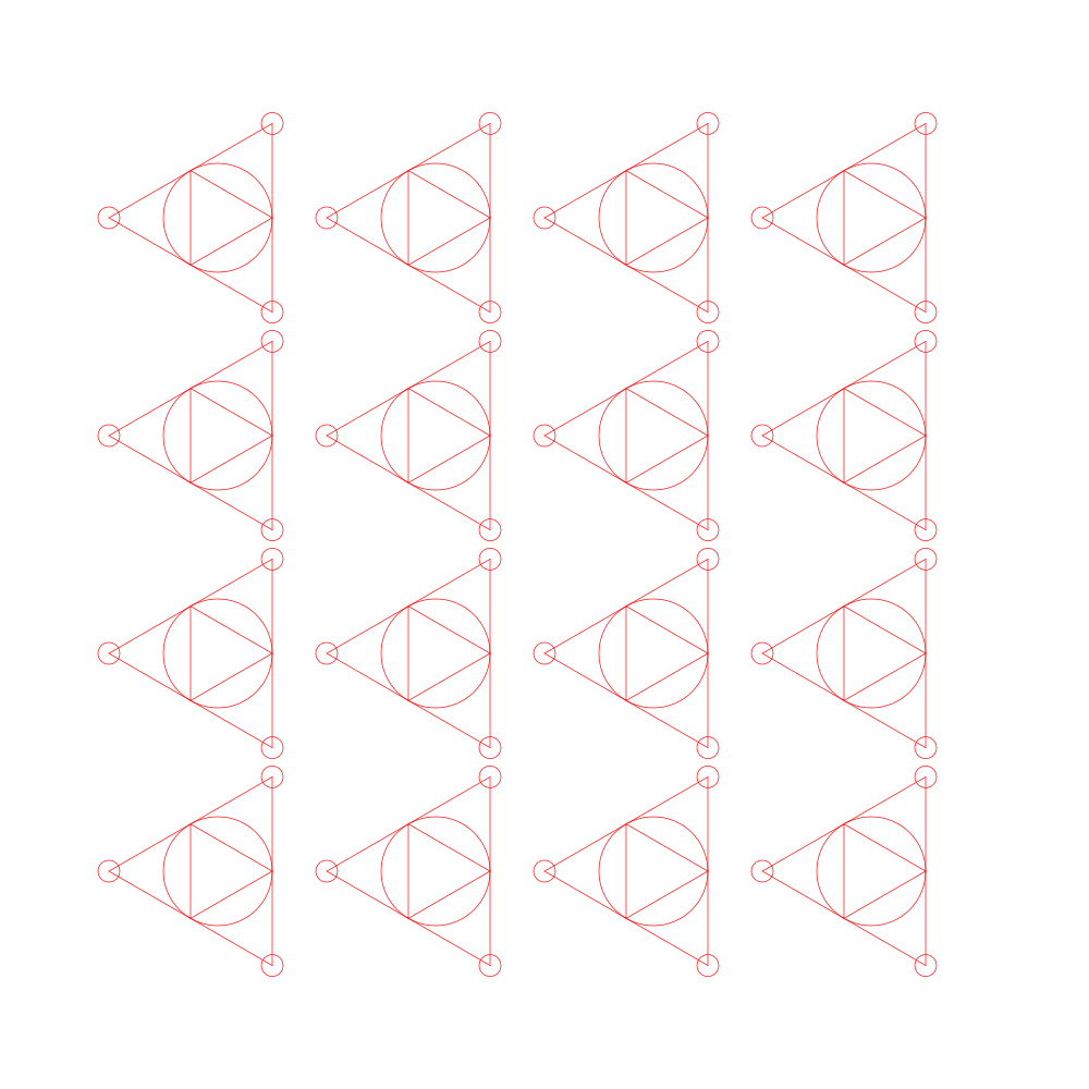 Final 4×4 modular tessellation — 16 modules on a 300 × 300 mm sheet