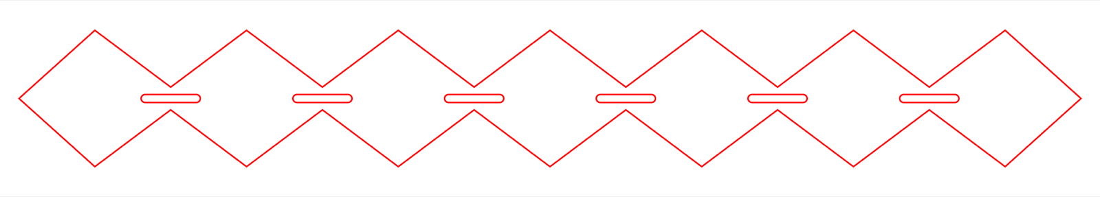 The diamond test-module — single diamond with a horizontal interlocking slit, chained into a strip