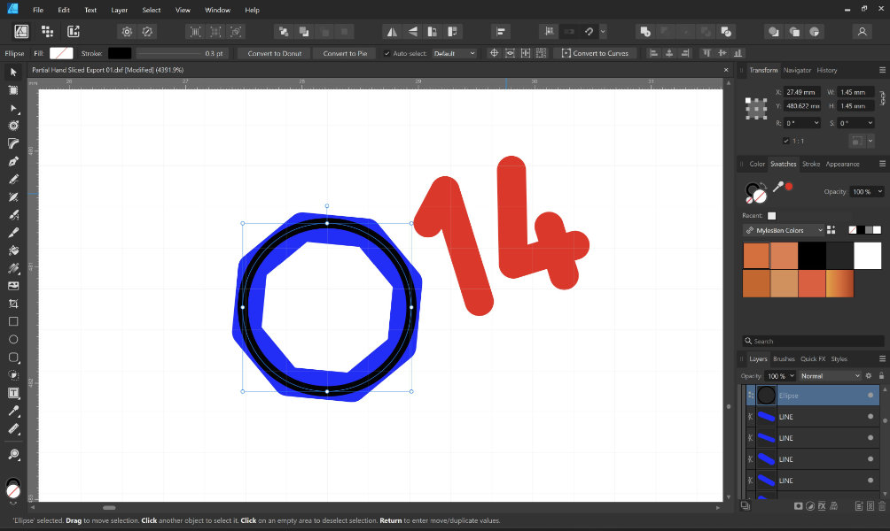 blackoutlined circle on top of blue outlined hexagon