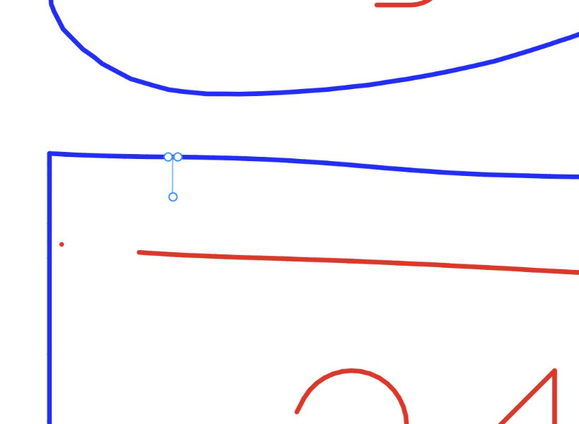 blue and red lines on white background, with cursor marking the selection of a section in the middle