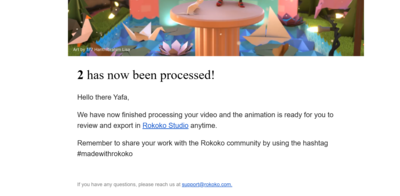 Rokoko Studio processing confirmation